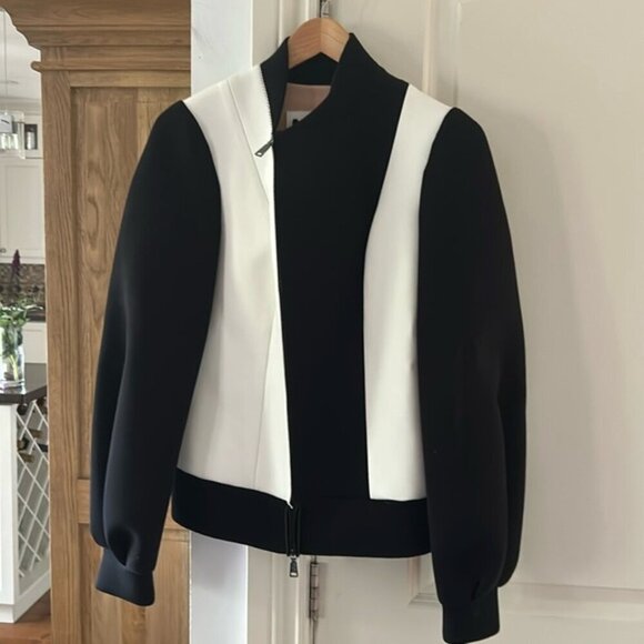 NWT MARIE SAINT PIERRE black & white zip up bomber jacket medium